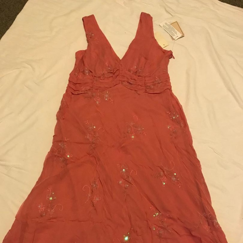 Coral sequined, chiffon dress, never used